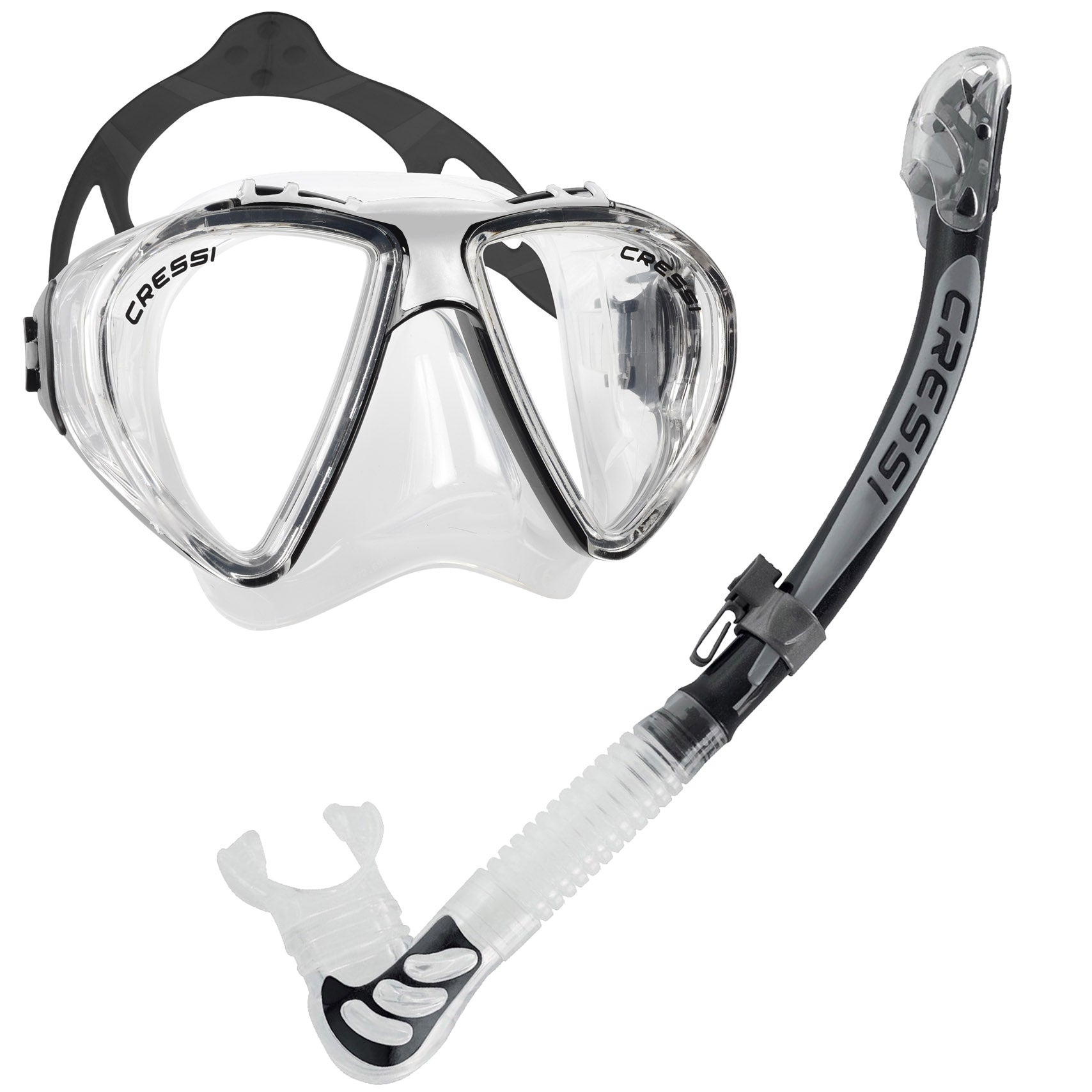 Cressi Penta Mask & Alpha Ultra Dry Snorkel Set | Black/Clear