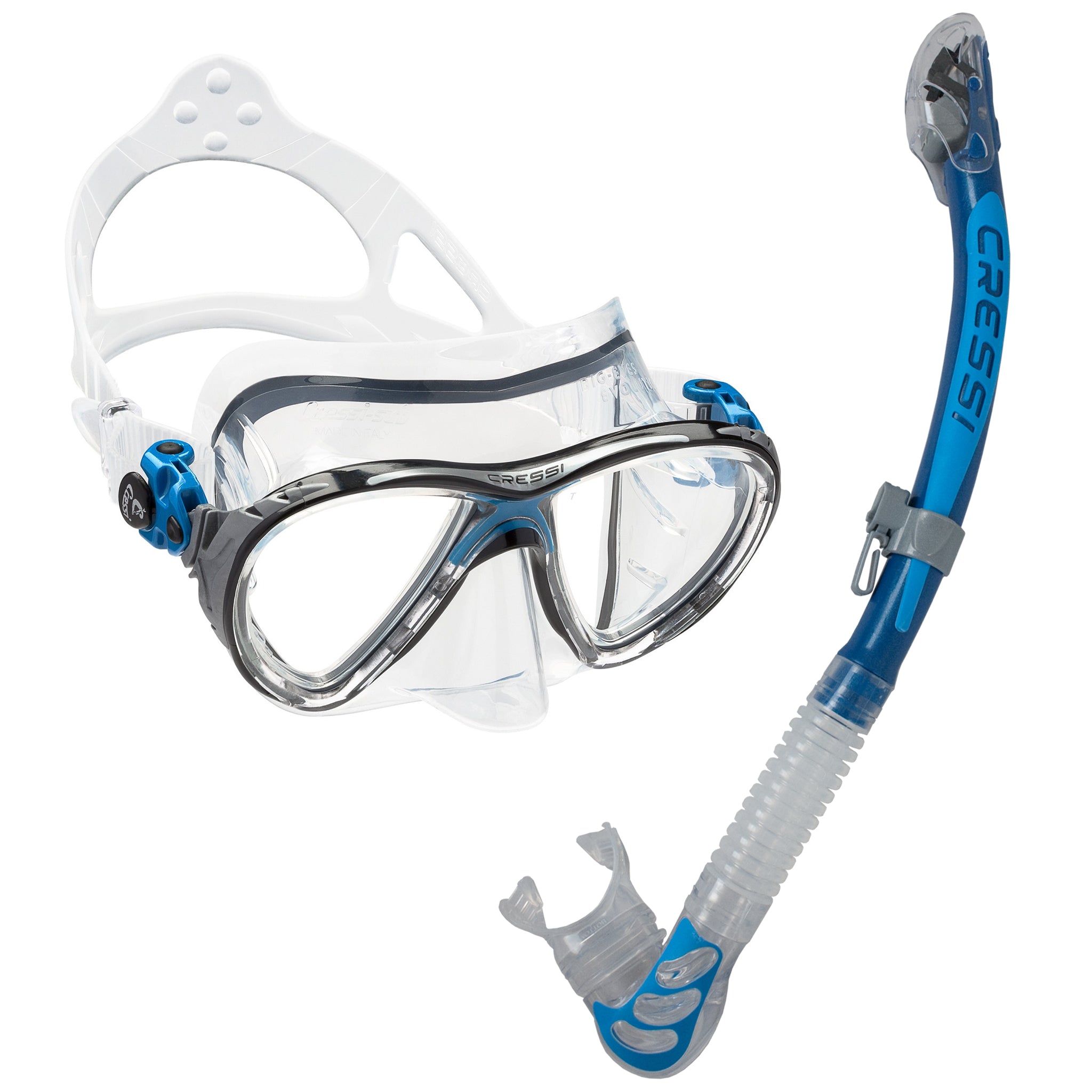 Cressi Big Eyes Evo Mask & Alpha Ultra Dry Snorkel set | Blue