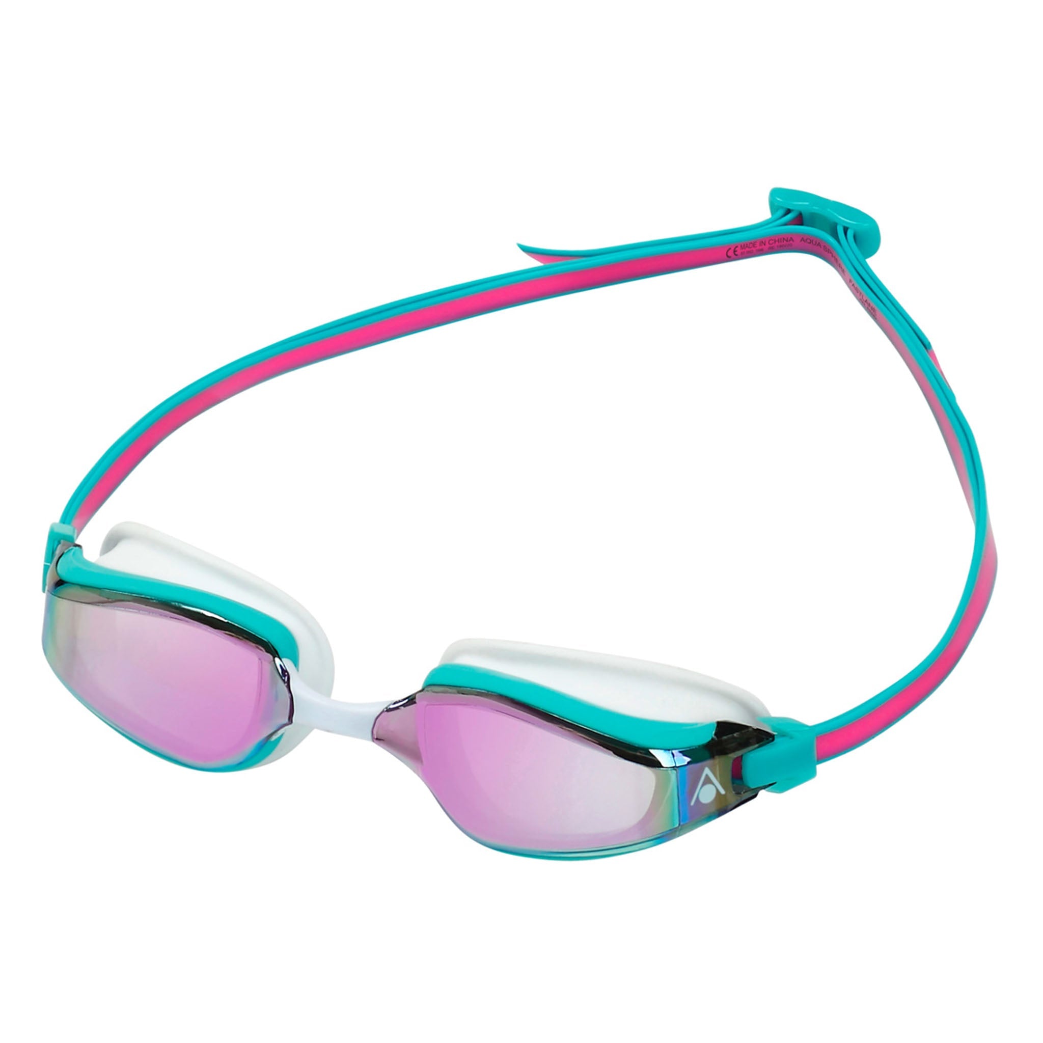 Aqua Sphere Fastlane Swimming Goggles Pink Turquoise with Pink Titanium Mirrored Lenses - Side