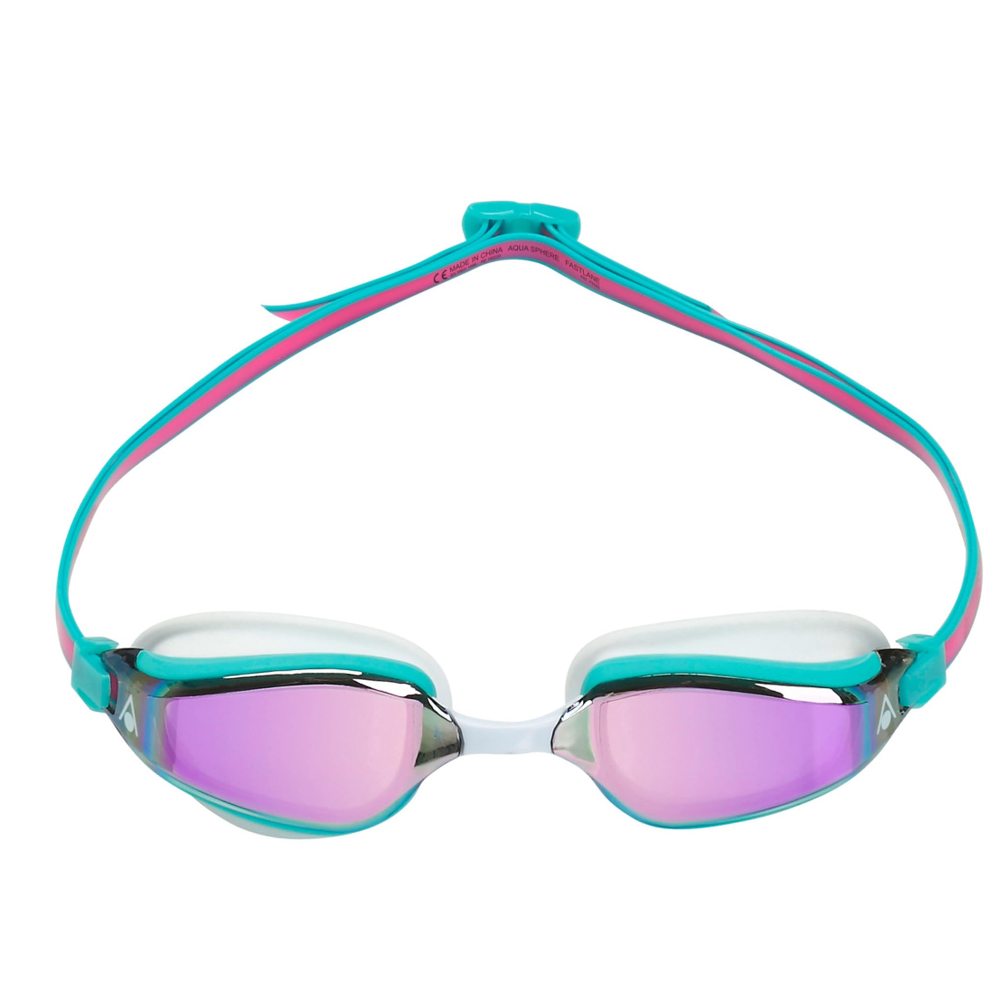 Aqua Sphere Fastlane Swimming Goggles Pink Turquoise with Pink Titanium Mirrored Lenses - Front