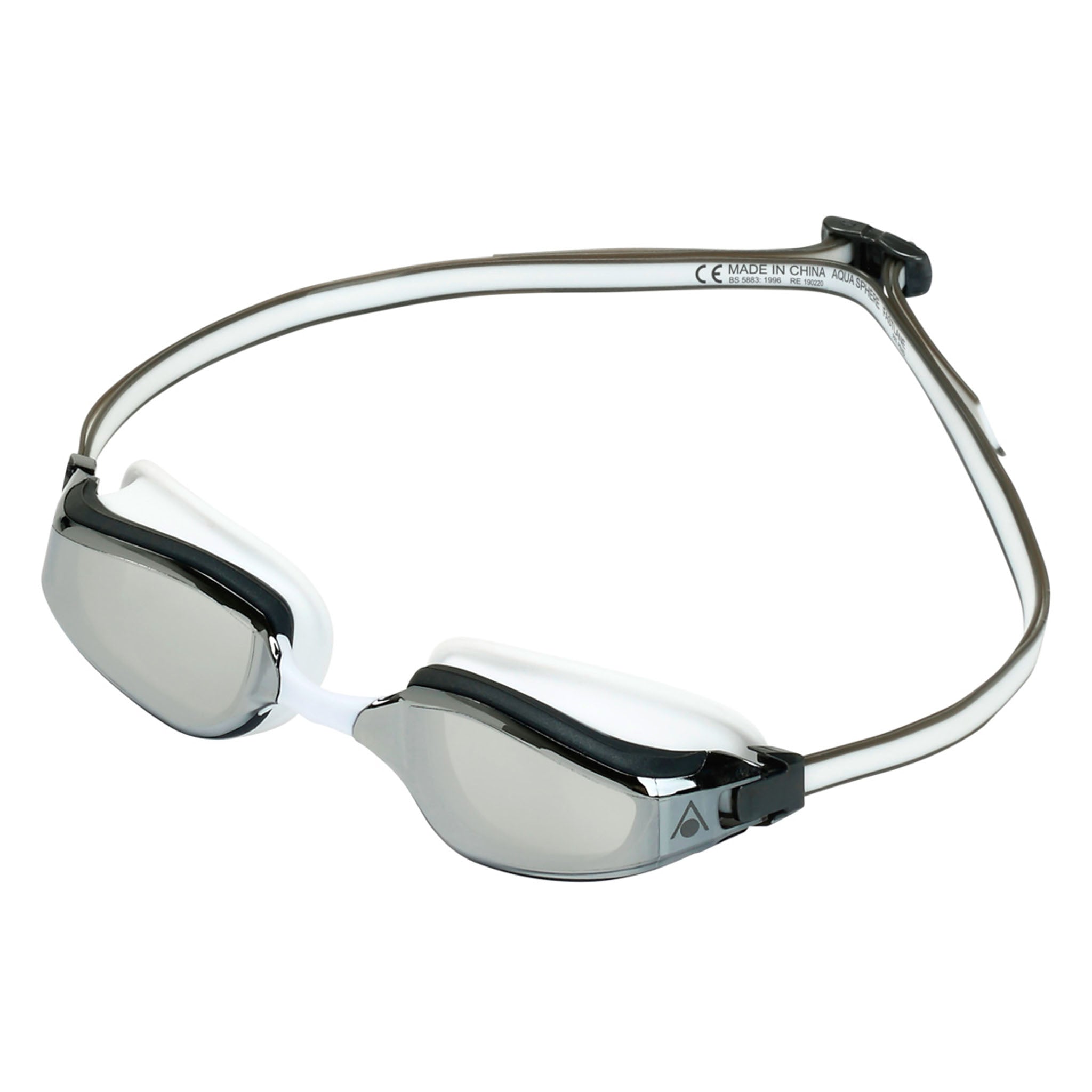 Aqua Sphere Fastlane Swimming Goggles Silver Mirrored Lenses - White/Grey Side
