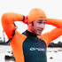 Orca Orange Neoprene Swim Hat in use front