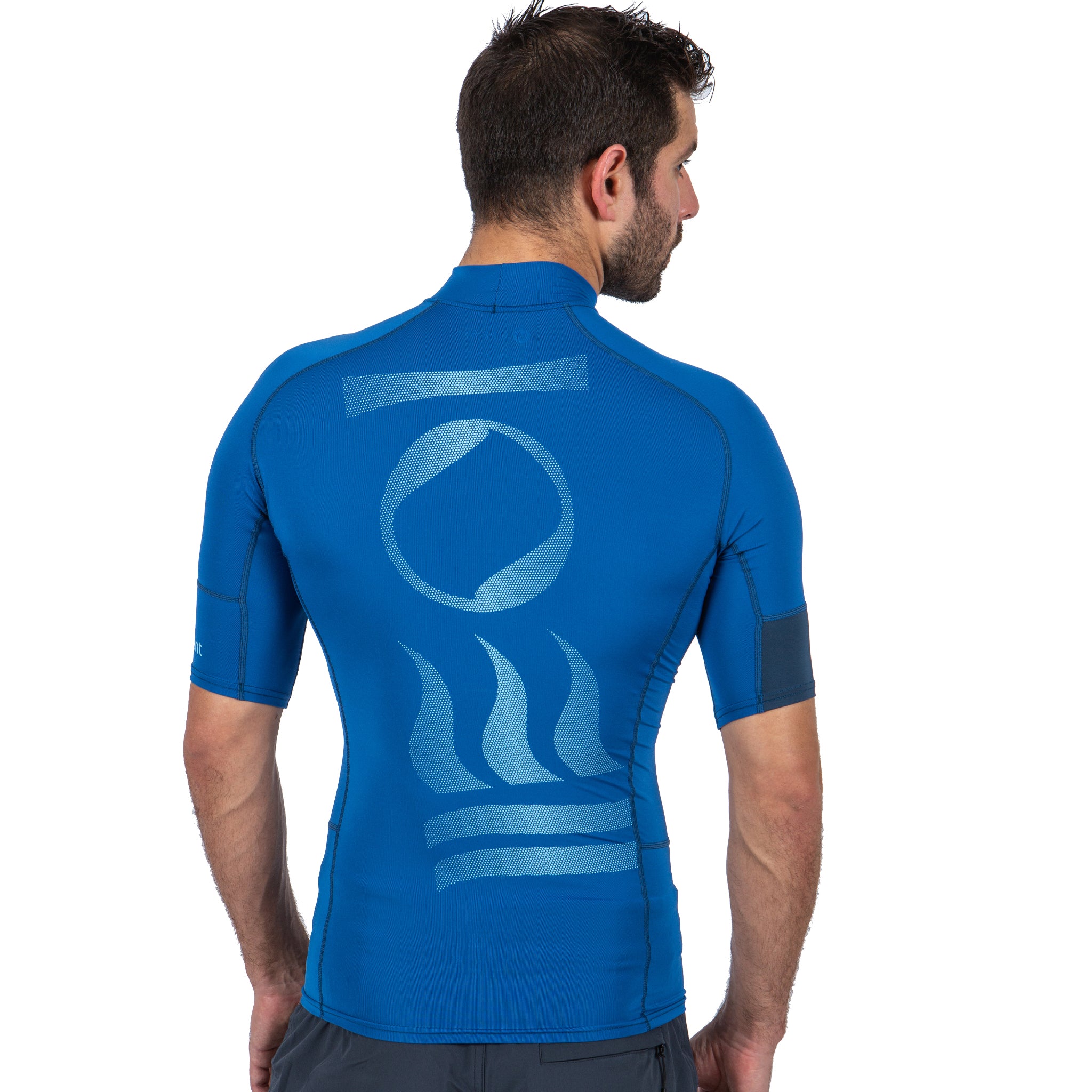 Fourth Element Men's Hydroskin Ocean Positive Short Sleeve Rash Guard Scuba Blue | Back