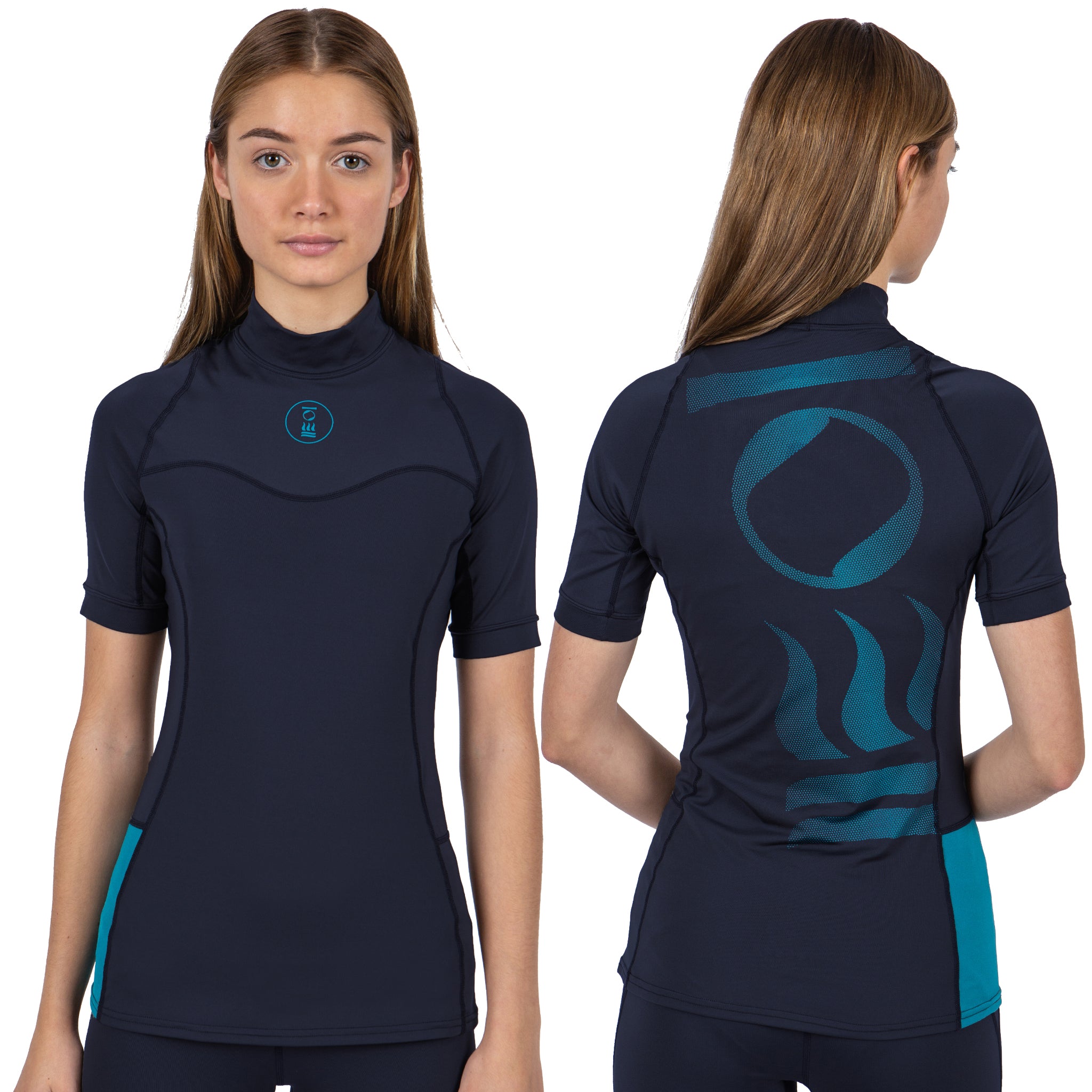 Fourth Element Women's Hydroskin Ocean Positive Short Sleeve Rash Guard Midnight Navy