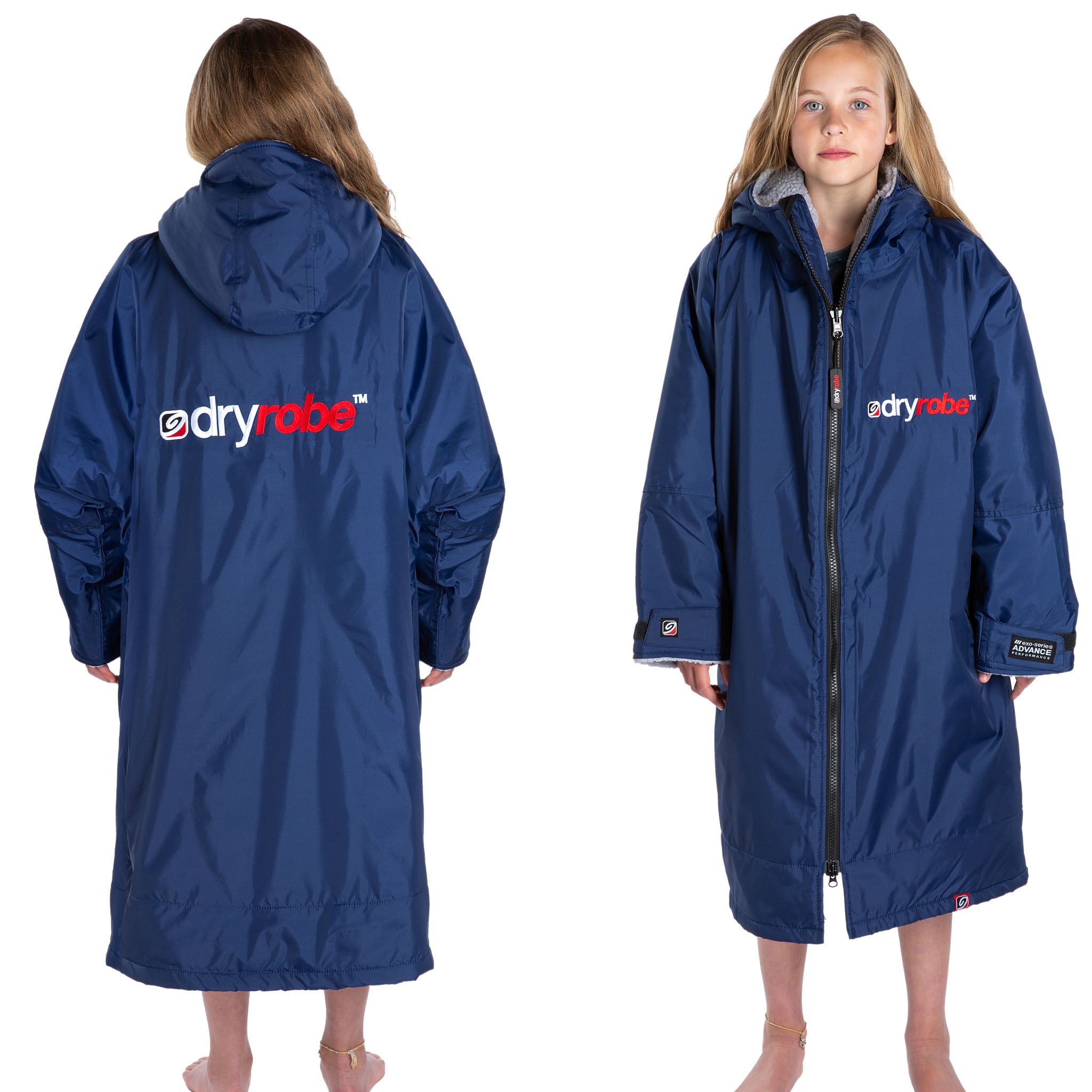 dryrobe Kid's Advance Long Sleeve Outdoor Changing Robe Navy/Grey views