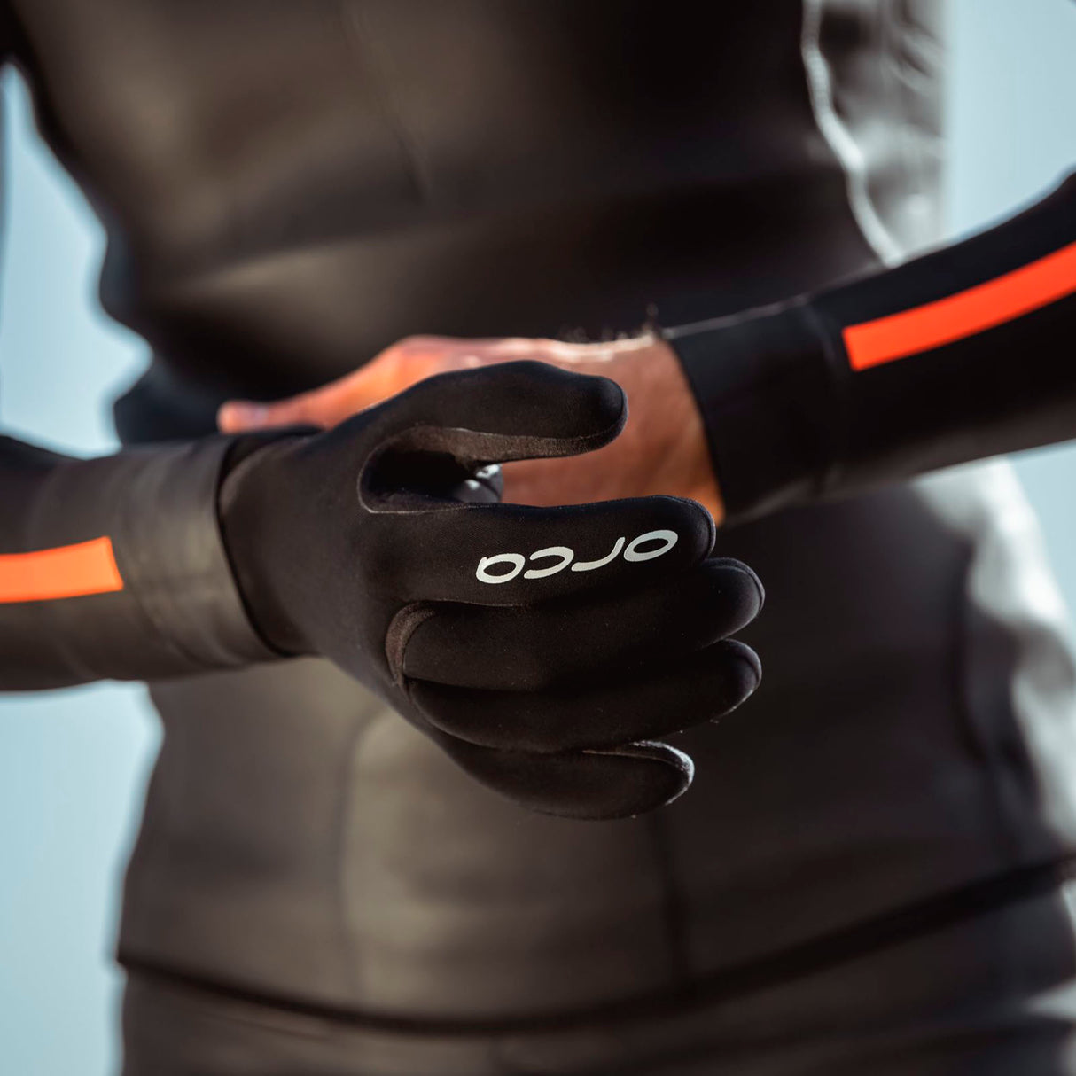 Orca Women's 3mm Open Water Swimming Gloves | Putting on