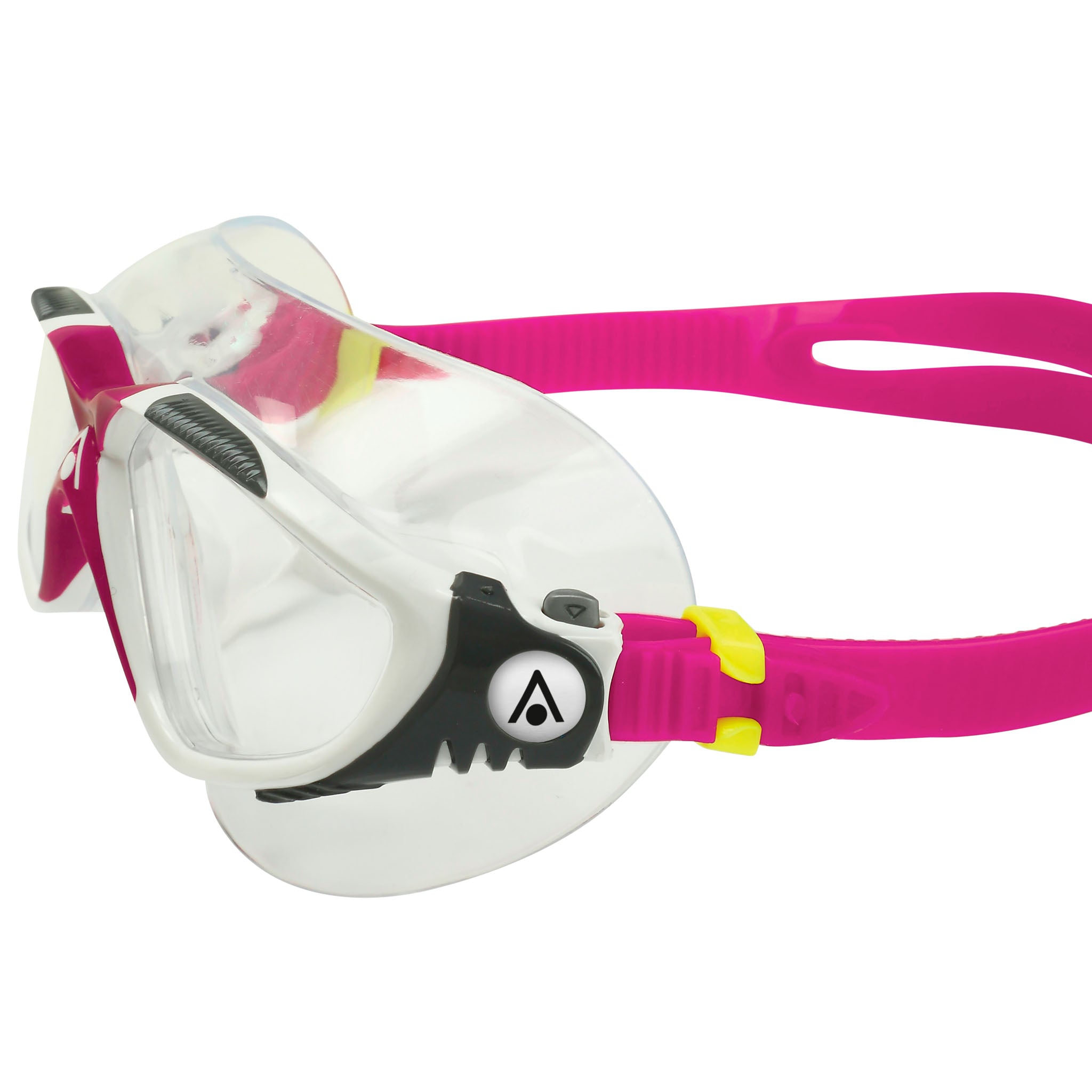 Aquasphere Vista Swim Goggles Mask - White Grey/Raspberry - Adjuster Clip Side view