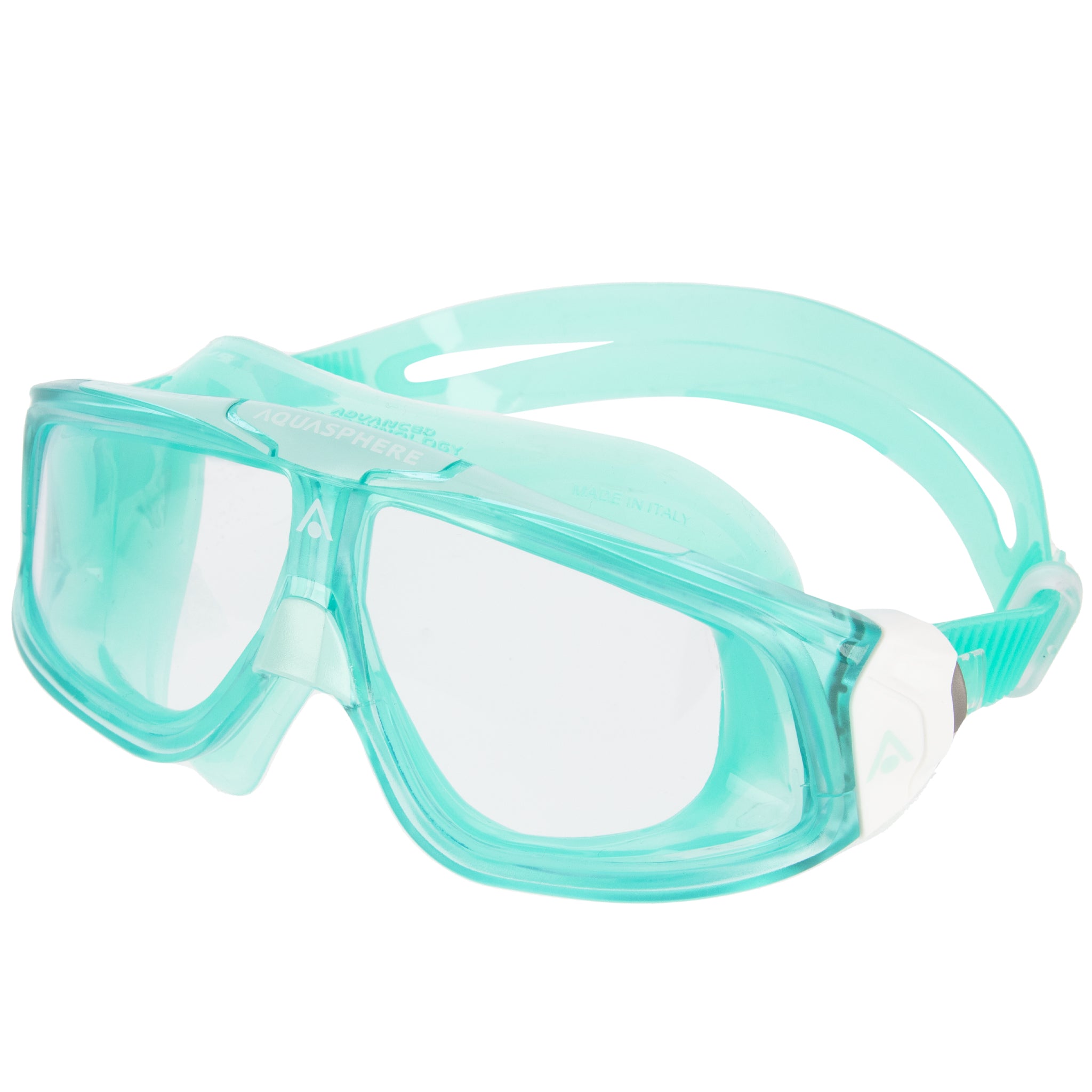 Aquasphere Seal 2.0 Swimming Mask Goggles Green Clear Lenses - Left Side