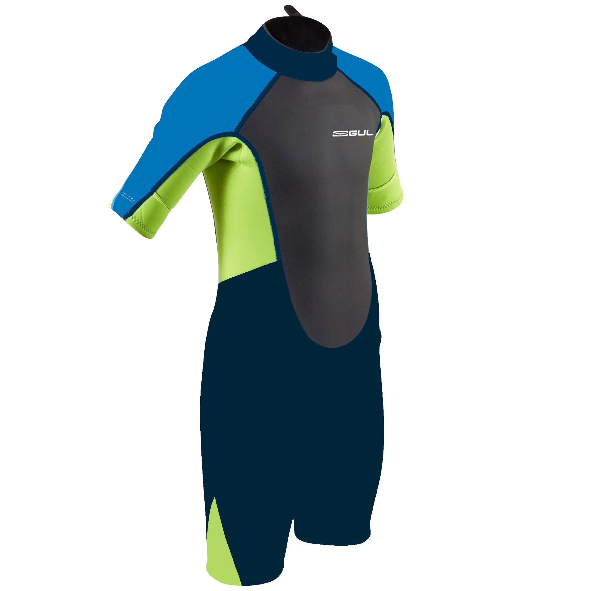 Gul Response 3/2mm Junior Shortie Wetsuit - Navy Lime - unmodelled side view