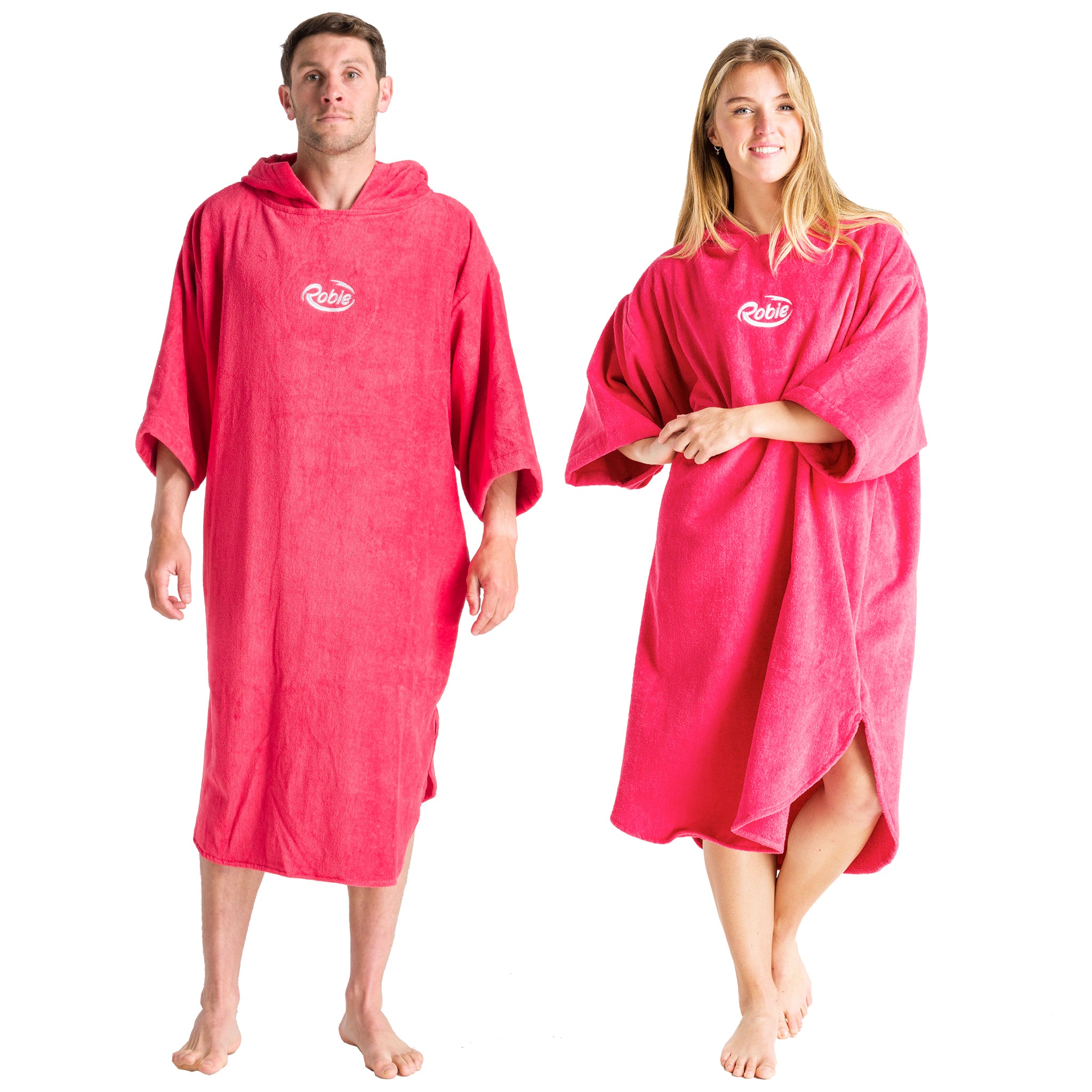 Robie Robes Adult Original Long Sleeve Towelling Beach Changing Poncho - Coral