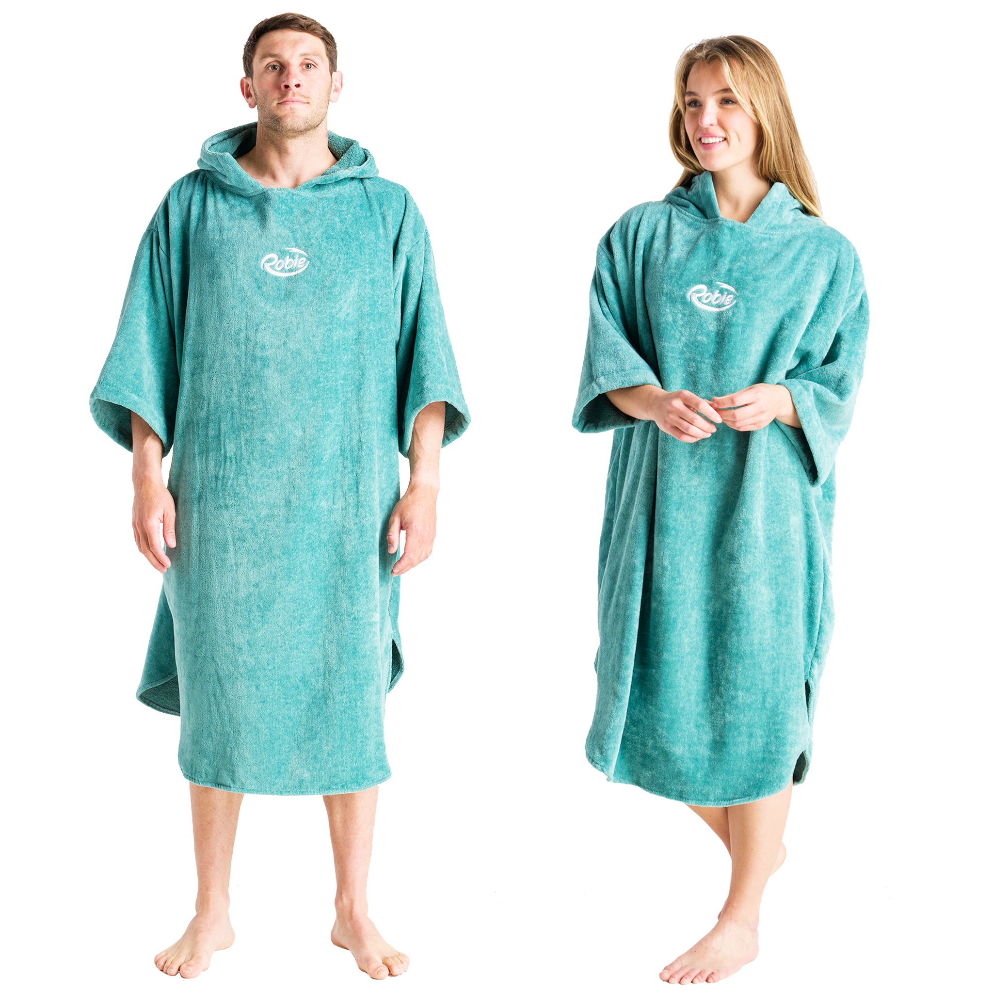 Robie Robes Adult Original Long Sleeve Towelling Beach Changing Poncho - Oil Blue