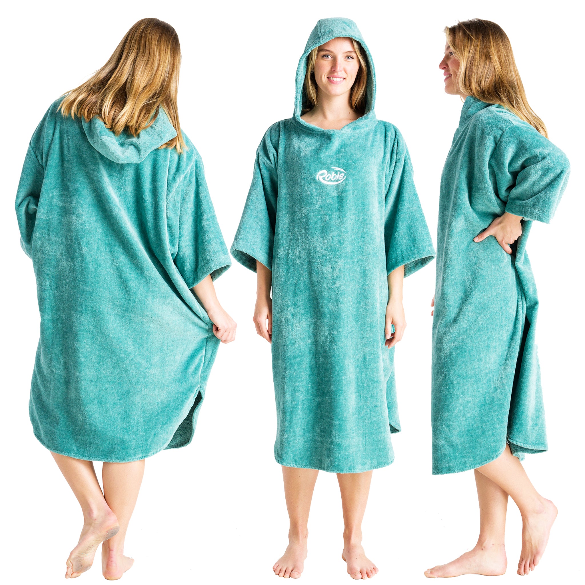 Robie Robes Adult Original Long Sleeve Towelling Beach Changing Poncho - Oil Blue | Sml. Med. Views
