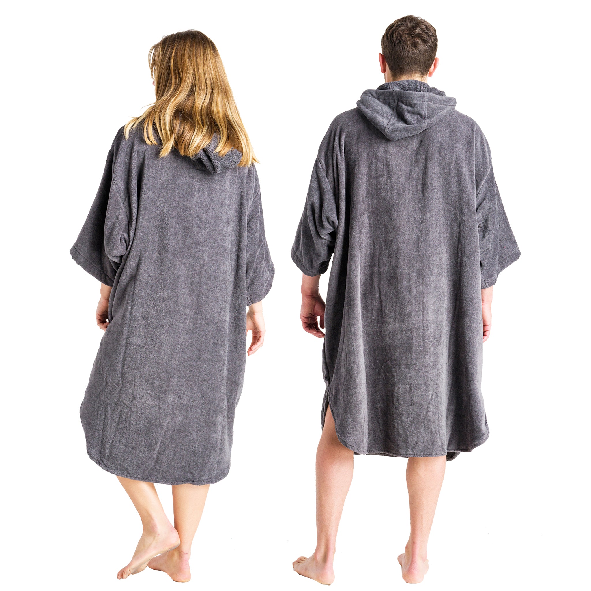 Robie Robes Adult Original Long Sleeve Towelling Beach Changing Poncho - Steel Grey | Backs