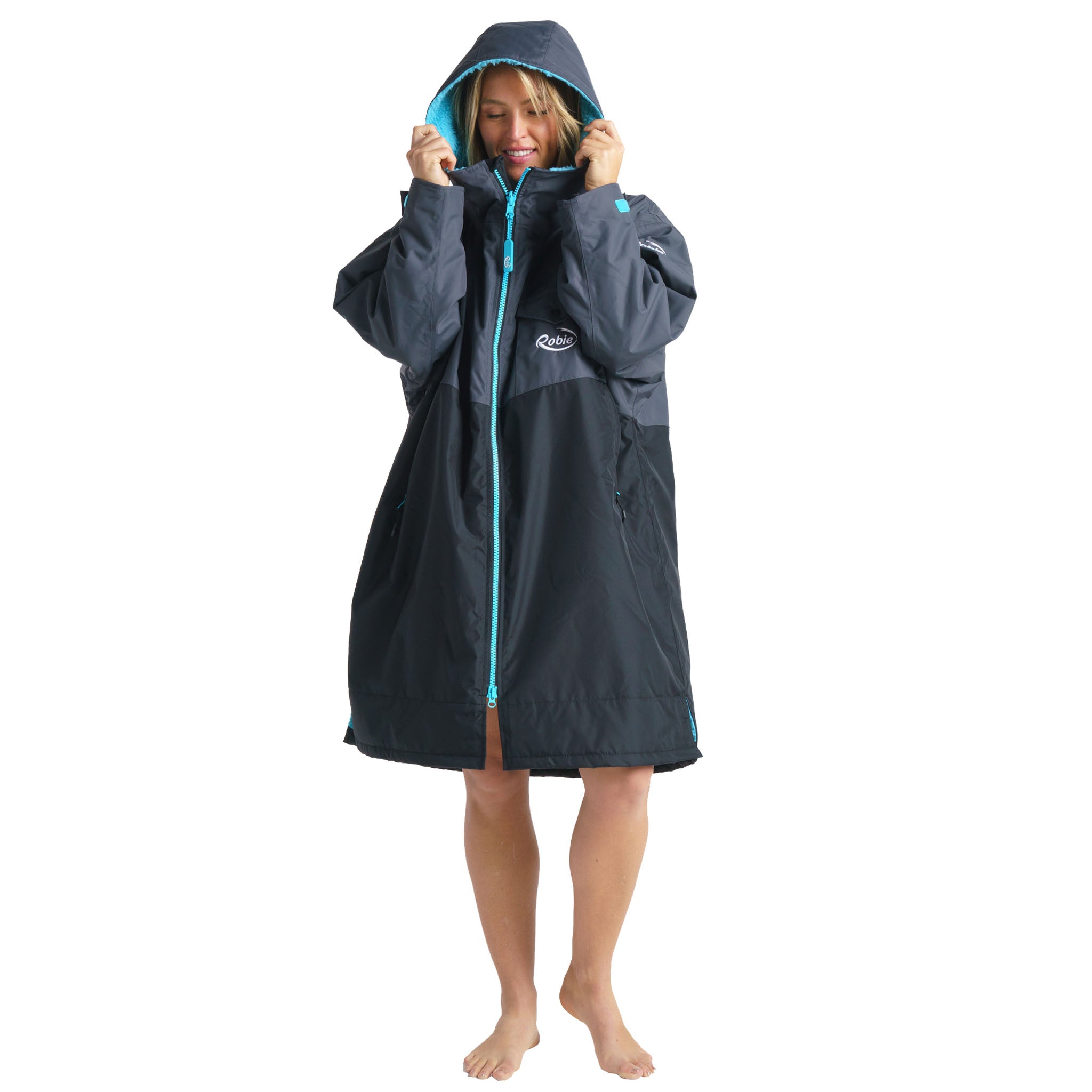 Robie Dry-Series Eco Long Sleeve Hooded Changing Robe Unisex Black/Charcoal - Front