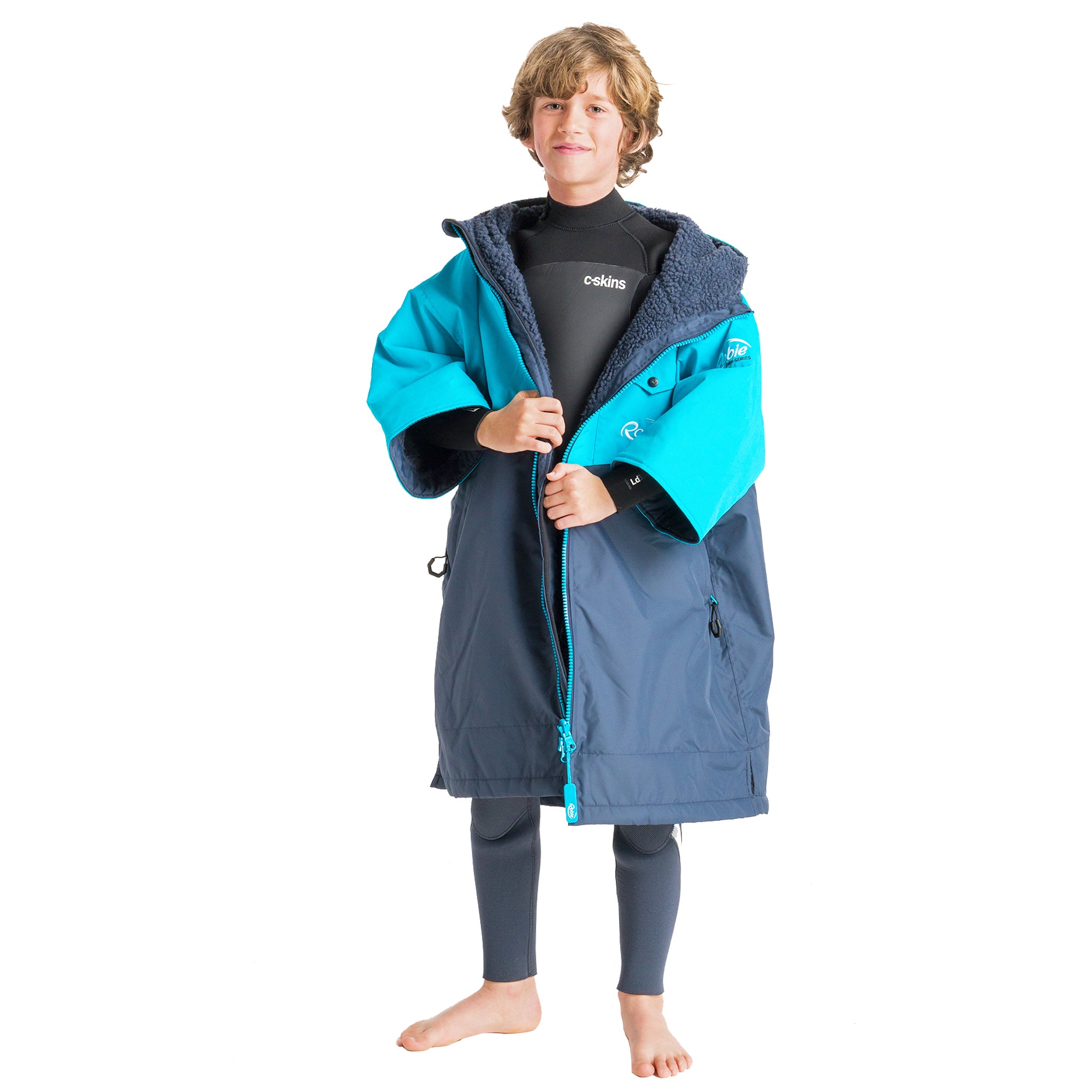 Robie JUNIOR Dry Series Recycled SHORT Sleeve Changing Robe - India Ink/Blue Atoll