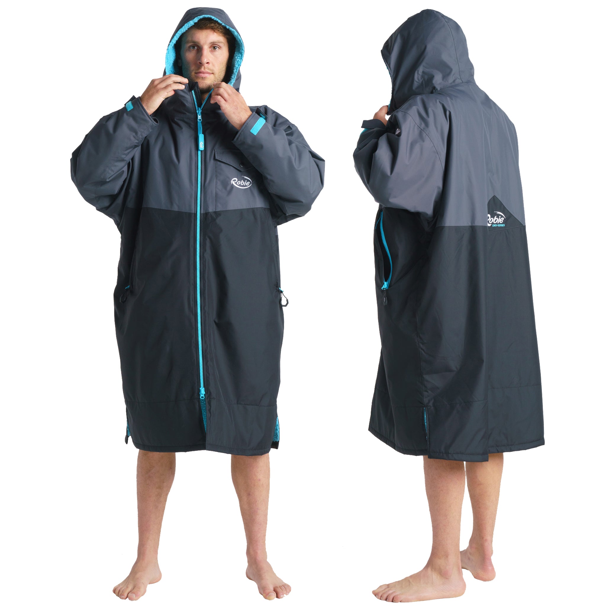 Robie Dry Series Changing Robe - Black/Charcoal - Front & Back View