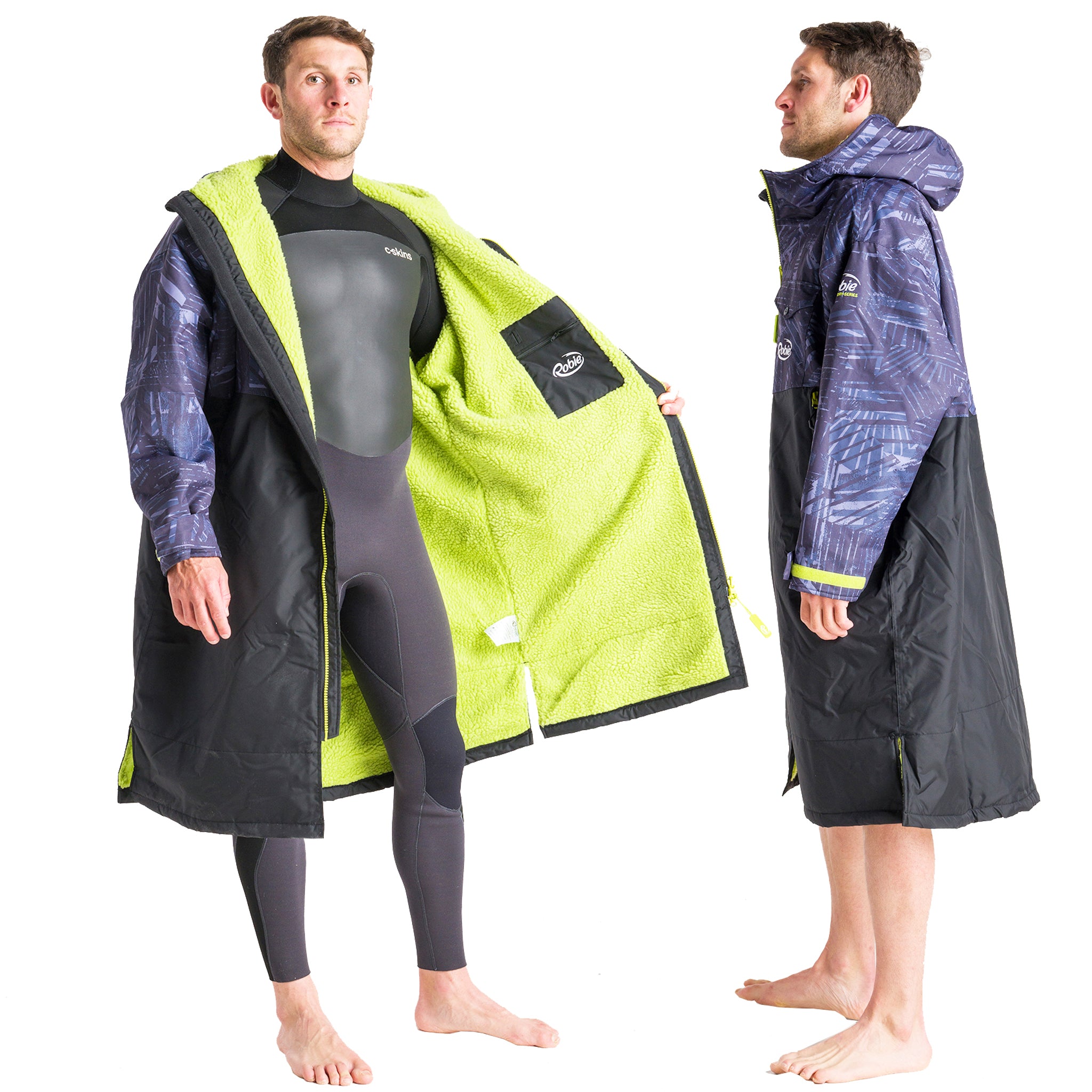 Robie Dry Series Recycled Long Sleeve Changing Robe - Black/Shade/Lime | Large Open