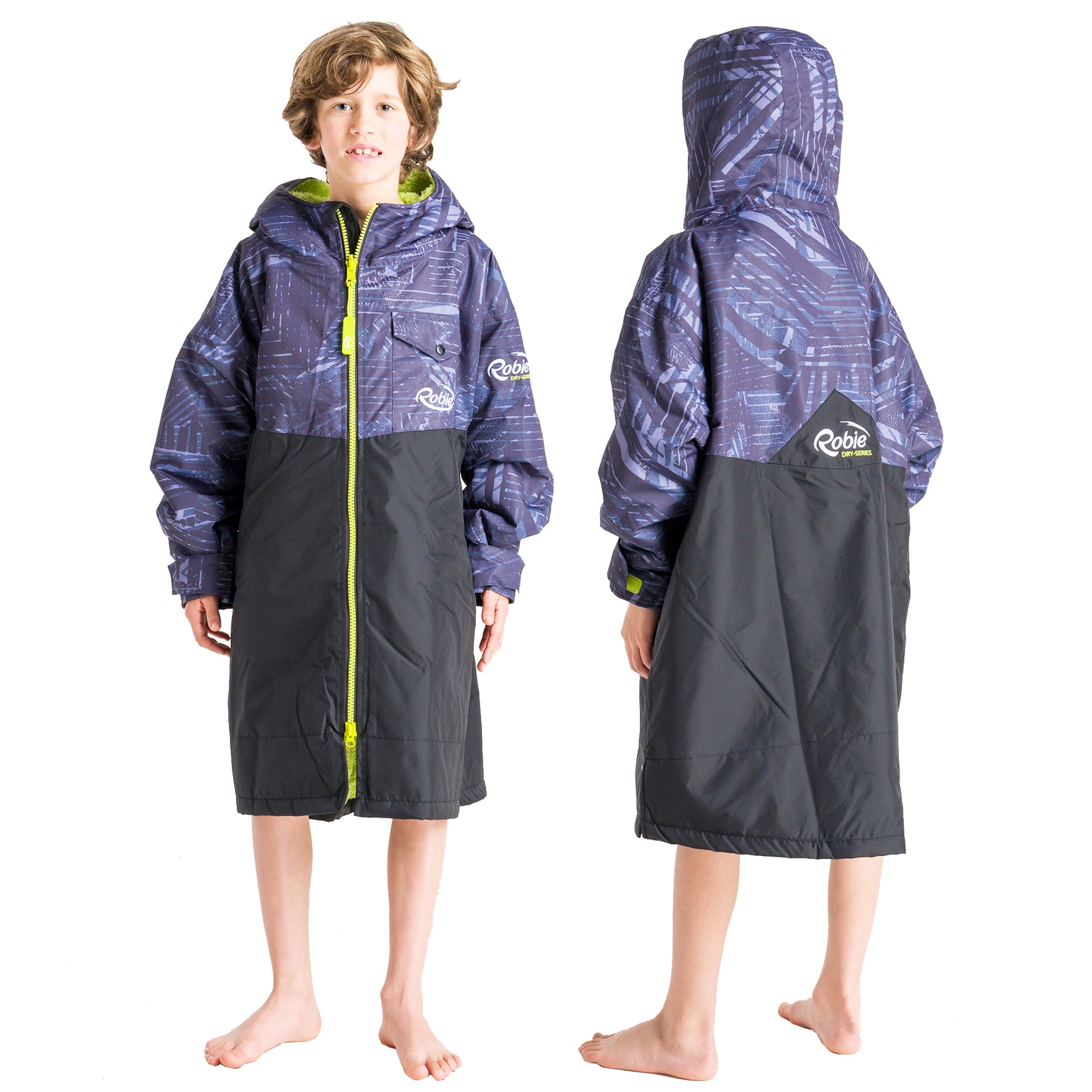 Robie JUNIOR Dry Series Recycled Long Sleeve Changing Robe - Black/Shade/Lime