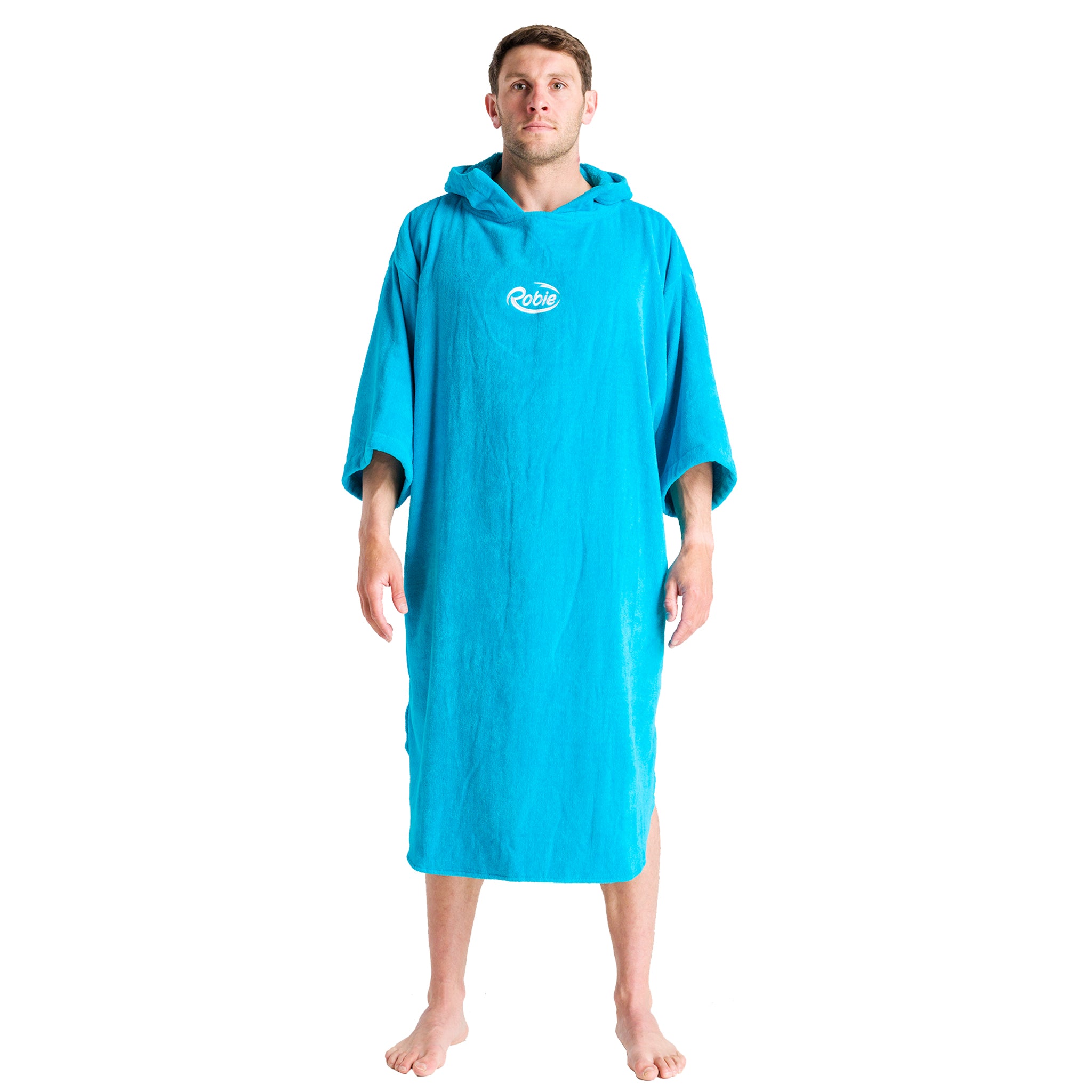 Robie Robes Adult Original Long Sleeve Towelling Beach Changing Poncho - Blue Atoll | Medium