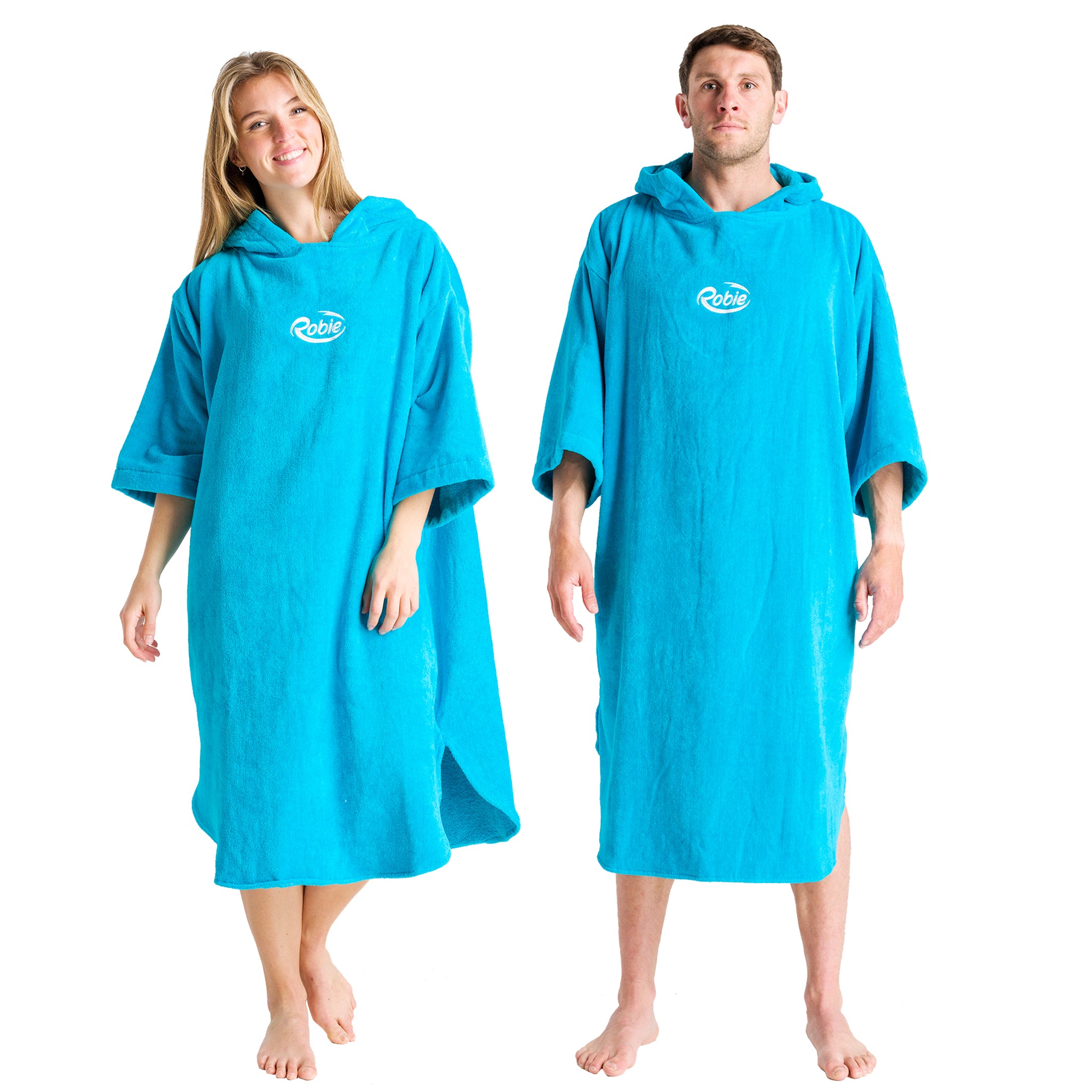 Robie Robes Adult Original Long Sleeve Towelling Beach Changing Poncho - Blue Atoll