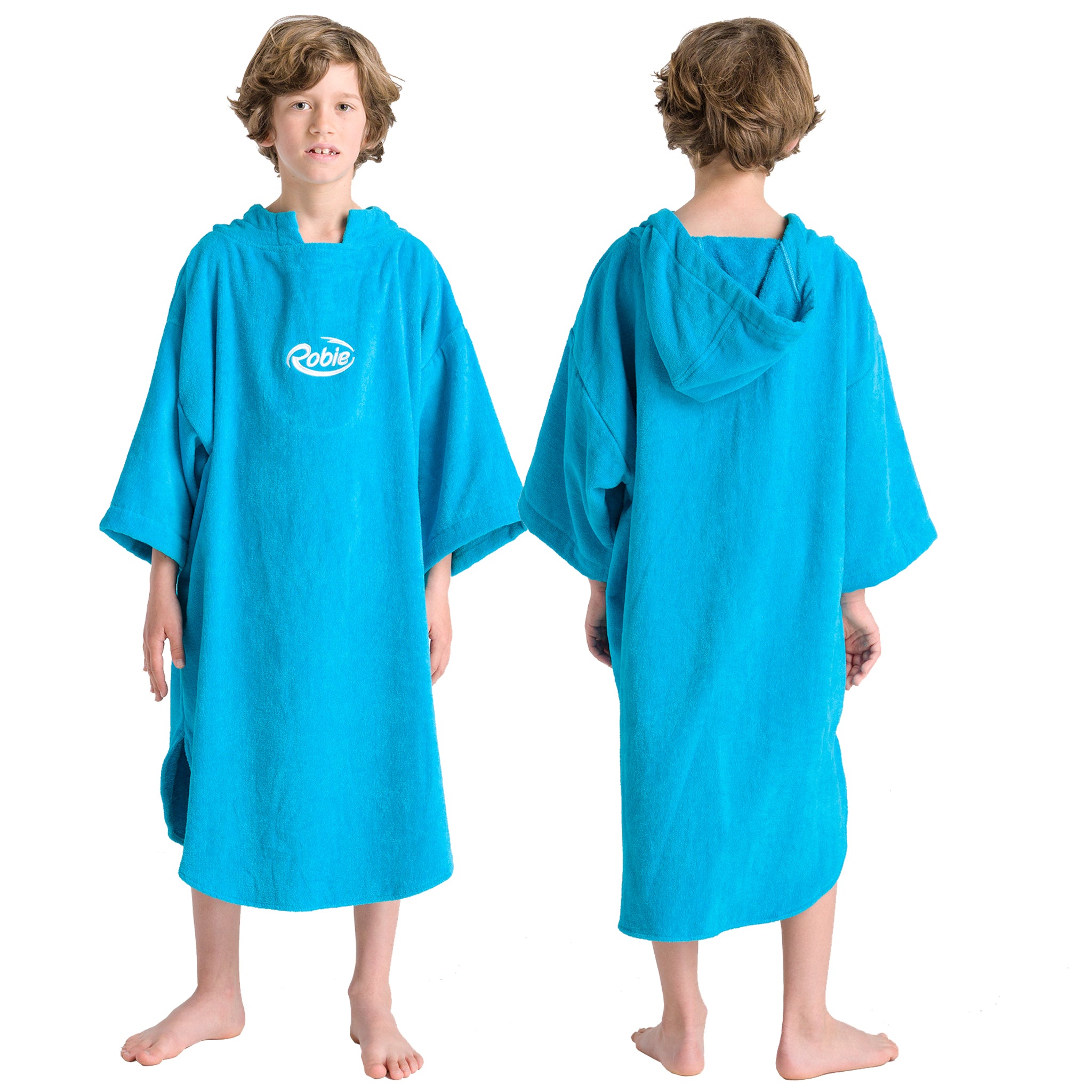 Robie Robes Junior Original Long Sleeve Towelling Beach Changing Poncho - Blue Atoll