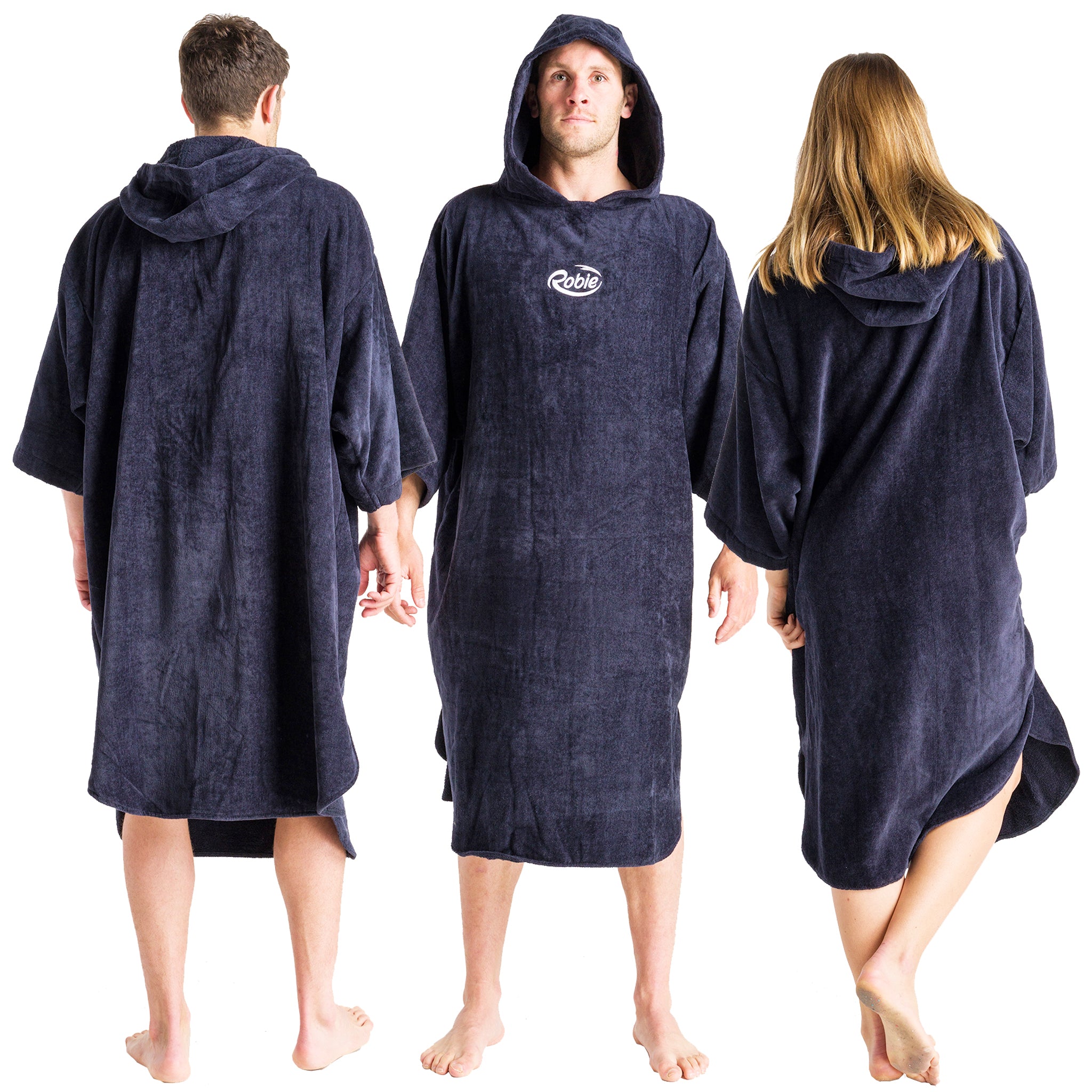 Robie Robes Adult Original Long Sleeve Towelling Beach Changing Poncho - India Ink | Views