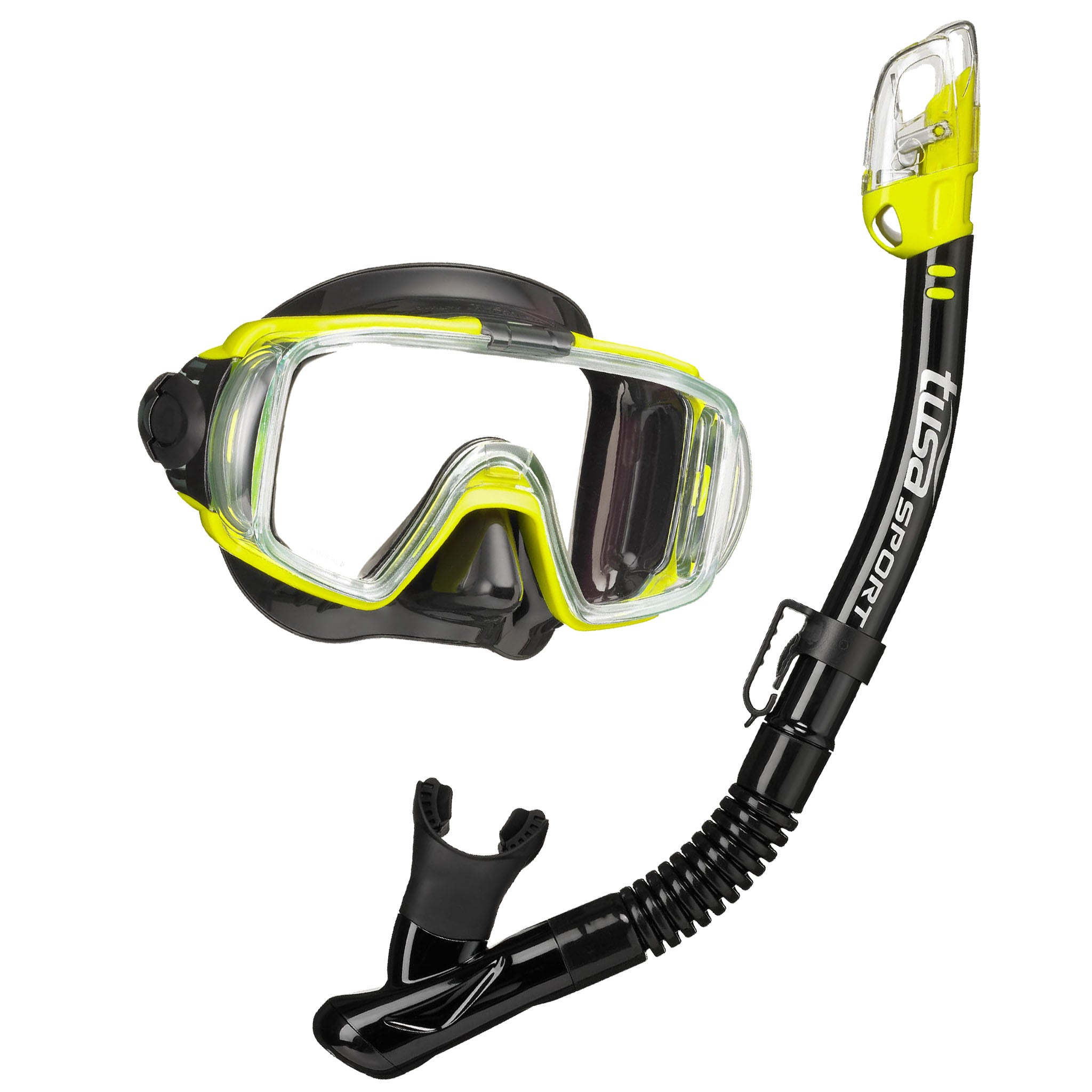 TUSA Visio Tri-Ex Mask & Elite Dry Snorkel Set | Black/Yellow