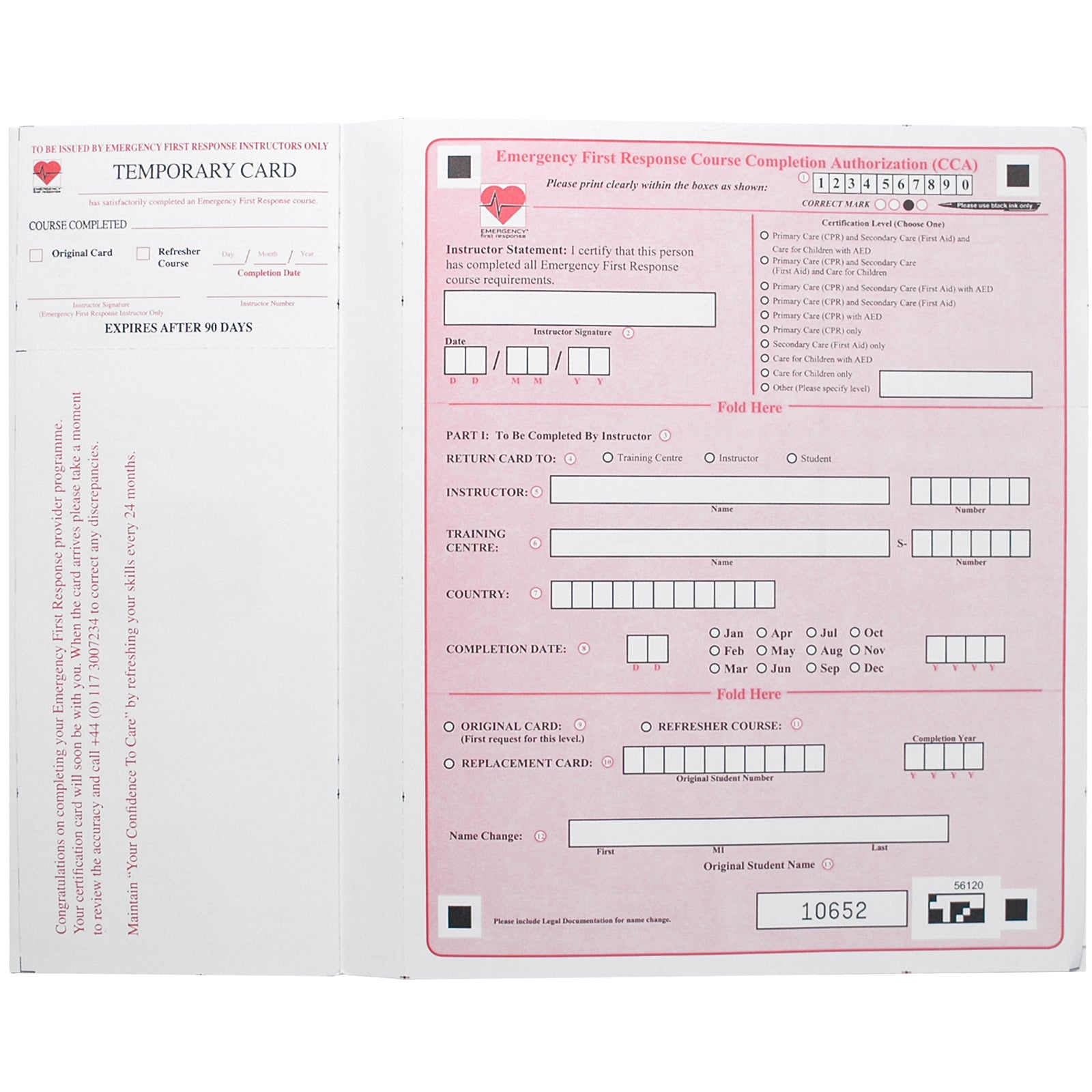 PADI EFR Completion Card Envelope